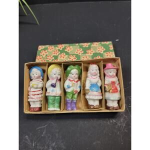 Set of 5 Vintage Penny Bisque Dolls, Frozen Charlotte, Original Box